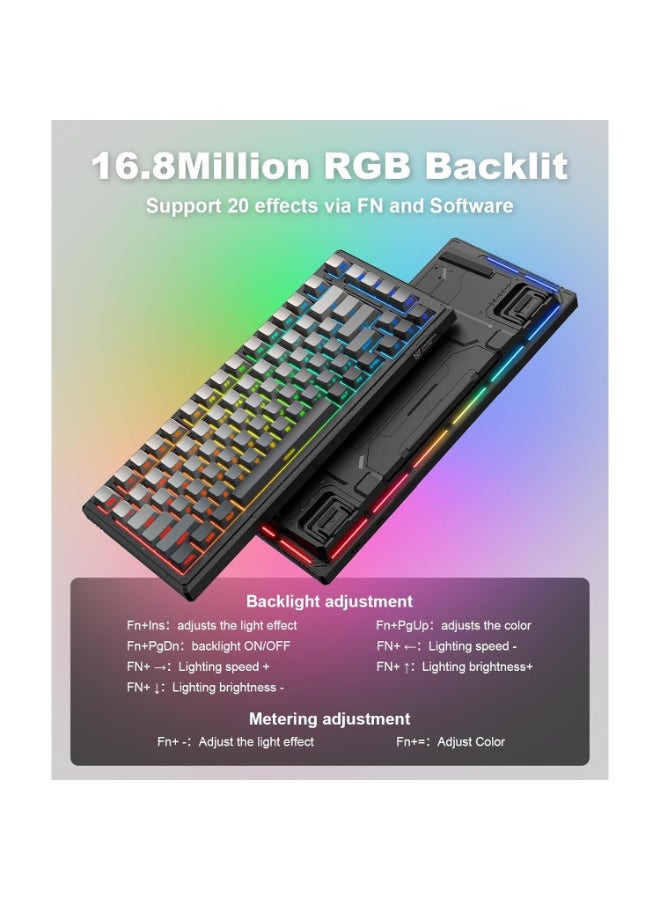 onikuma G83 Tri-Mode Wireless, Bluetooth & Wired RGB Gaming Mechanical Keyboards ,8000mAh - 75% Hot Swappable Custom Keyboard Pre-lubed Reaper Switches Side Printed PBT Keycaps (Black Gray) - Image 2